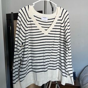 Old Navy Women's V-Neck Sweater - Navy and Cream Stripes